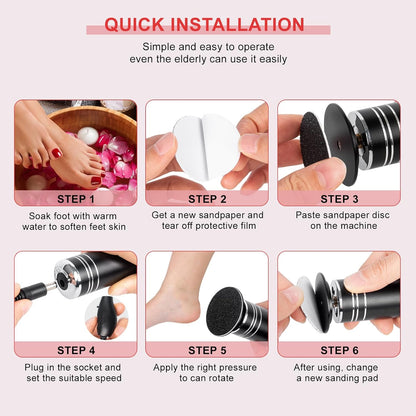Electric Foot Callus Remover - Professional Aluminum Foot File Adjustable Speed with 60Pcs Sandpaper Disks Summer Pedicure Tool for Dead Skin